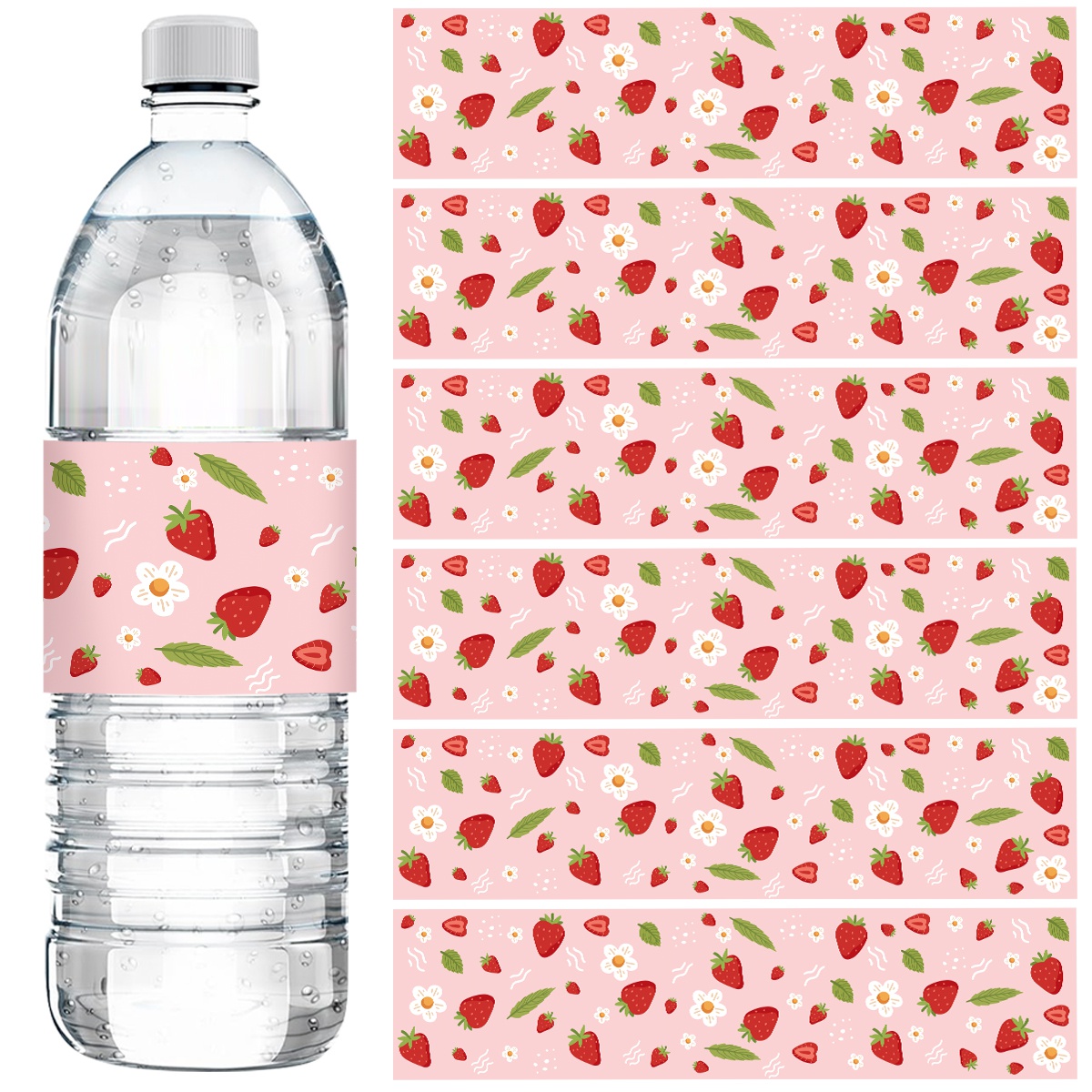 Wedding Water Supply - 10pcs Strawberry Water Bottle Labels Pink