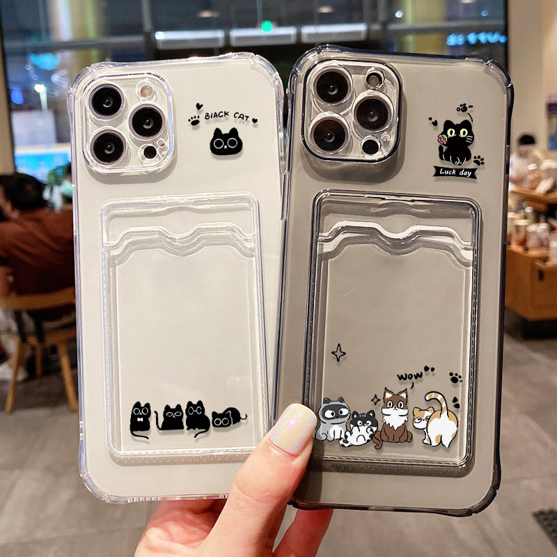 Cute Black Cat Phone Case For  - Place Card Holder 评论和价格